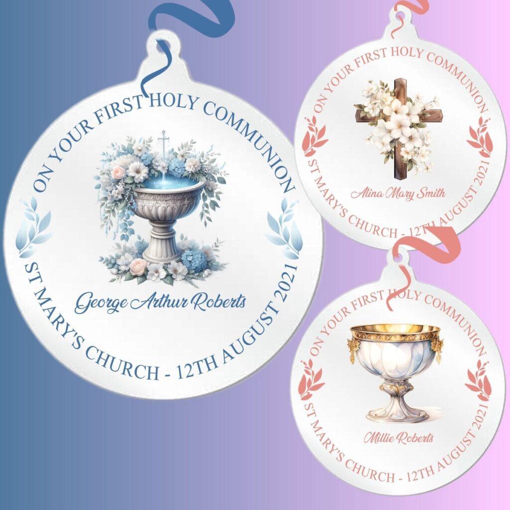 Printed acrylic christening bauble